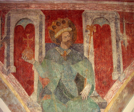 Sigismond II de Burgondie - fresque sur le mur nord de la nef de l'église de la Trinité de Constance - peinte entre 1417 et 1437